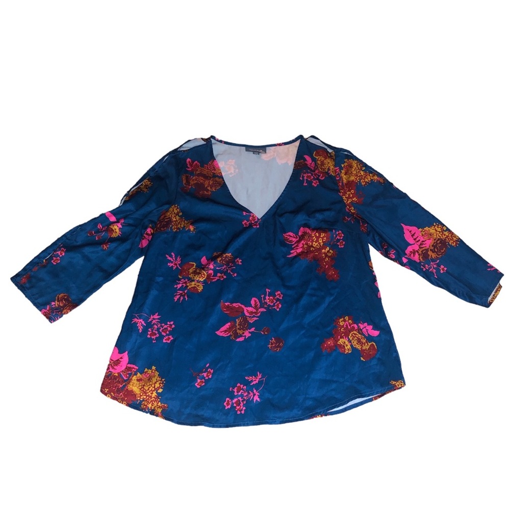 ModCloth satin floral 3/4 sleeve blouse size large